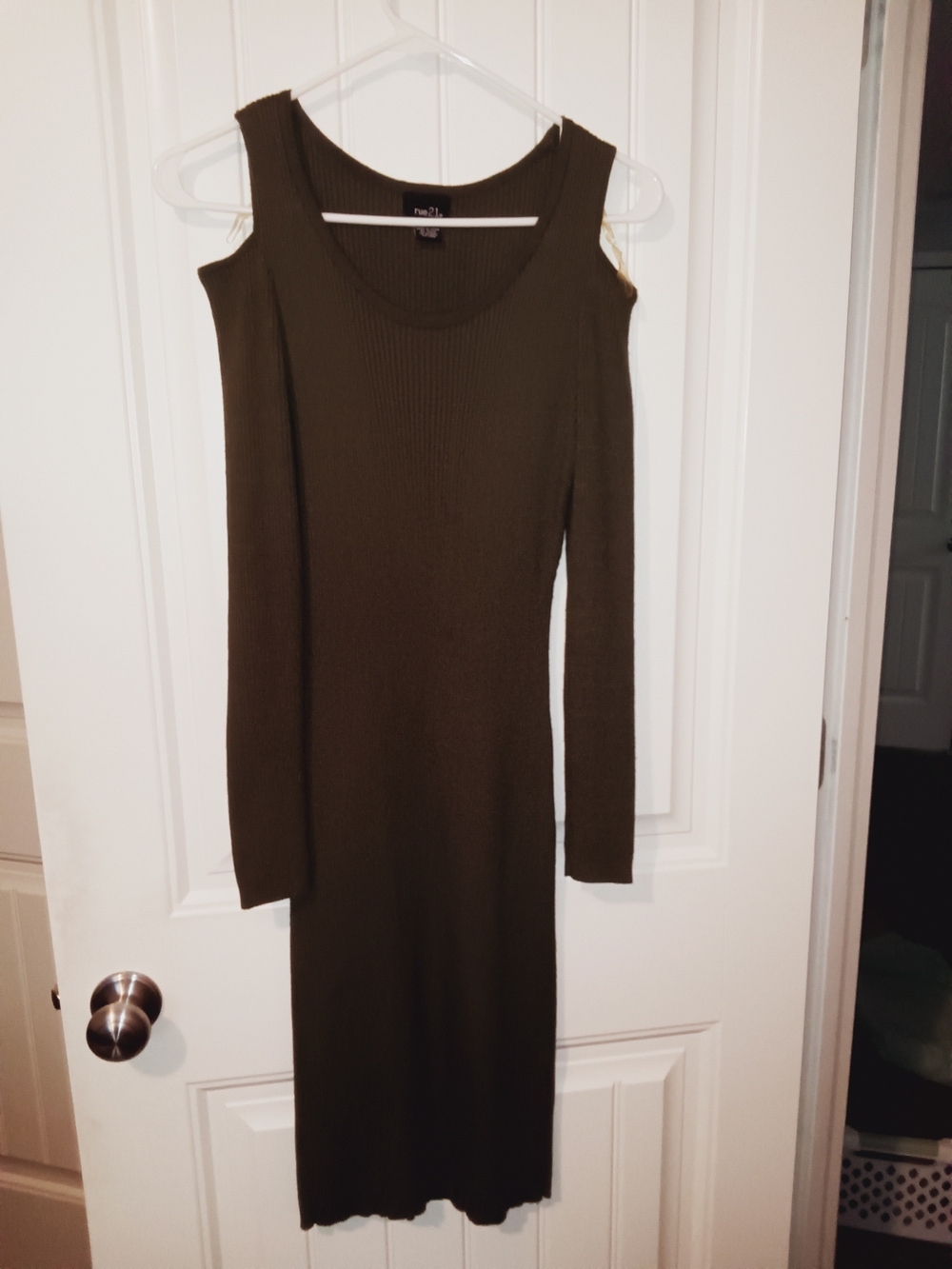 Rue21 Olive Green Ribbed Cold Shoulder Bodycon Sweater Dress | Size XL